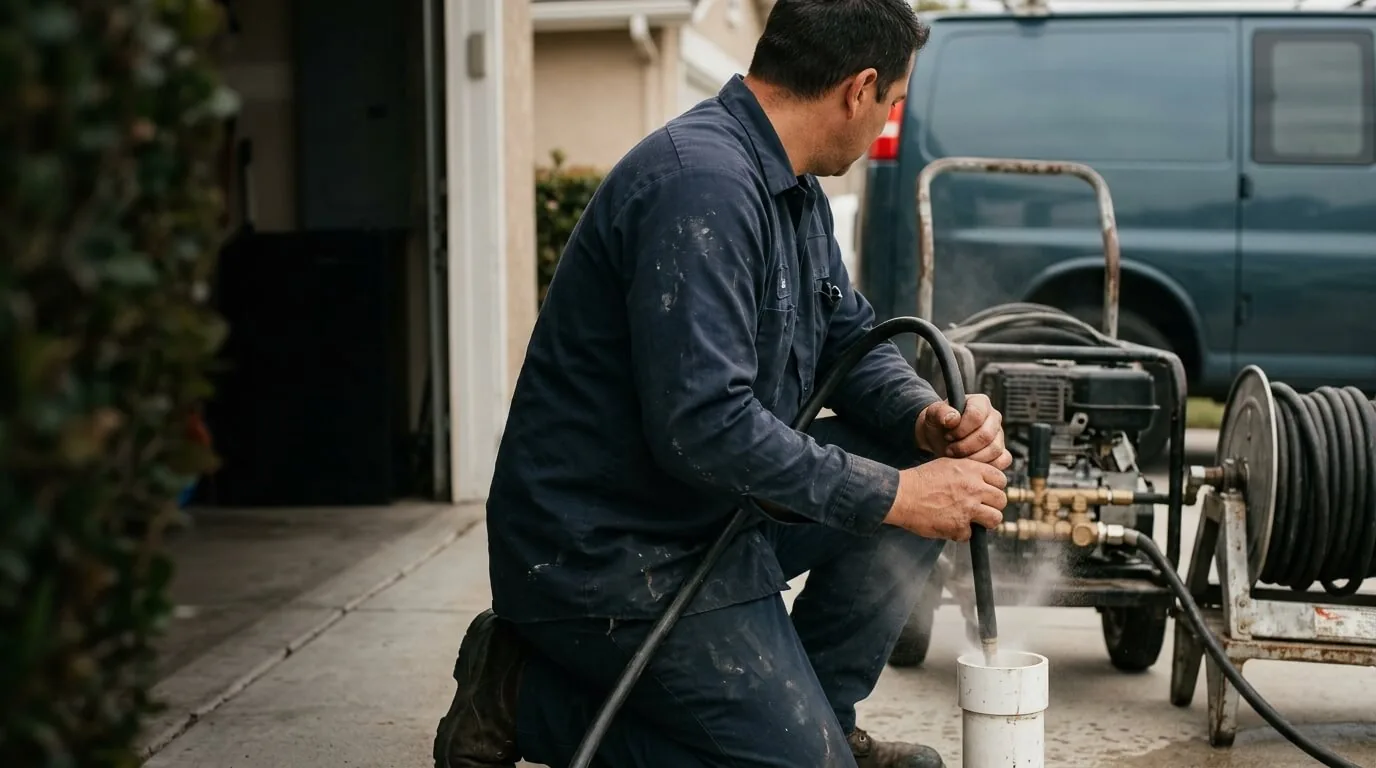 Hydro jetting a sewer line in Riverside, CA
